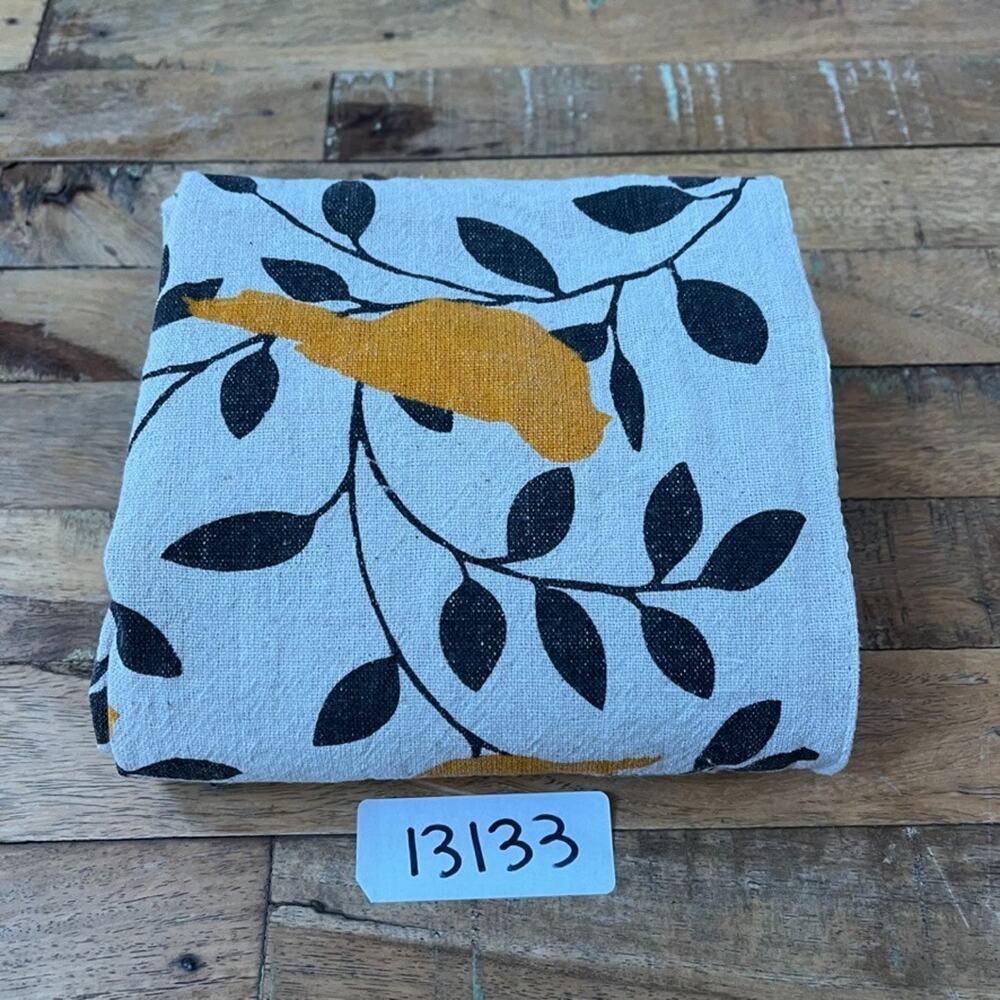 Table Runner 67" Cream Color Black Vines & Leaves Yellow Birds Cotton - Picture 11 of 11